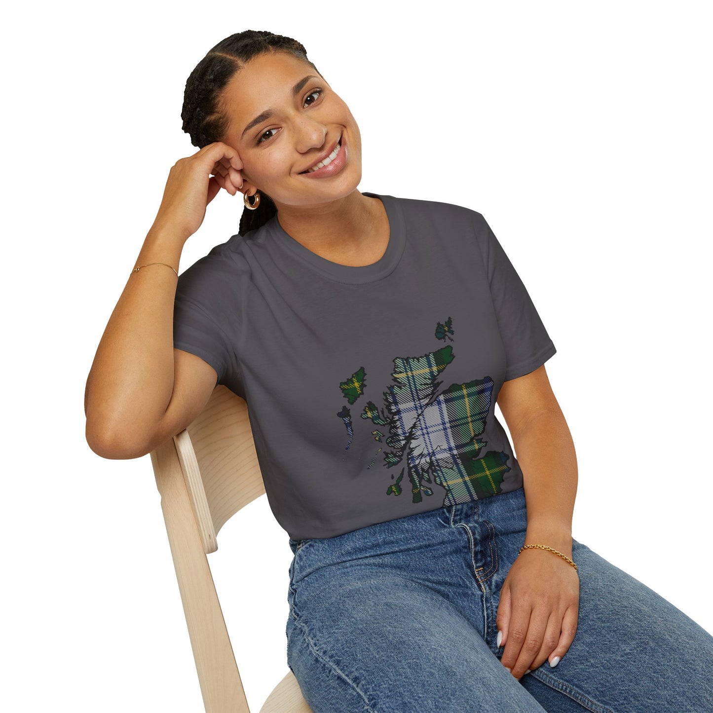 Scotland Tartan Map Softstyle Unisex T-Shirt - Gordon Dress Tartan Tee