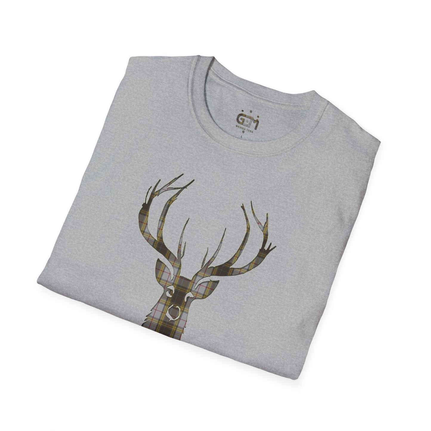 Tartan Stag Softstyle T-Shirt - Buchanan Tartan, Unisex Tee, Scottish Scenery, Various Colours