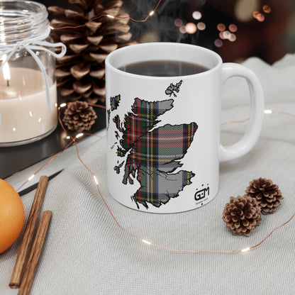 Stewart Dress Tartan Scotland Map Mug, Coffee Cup, Tea Cup, Scotland, White