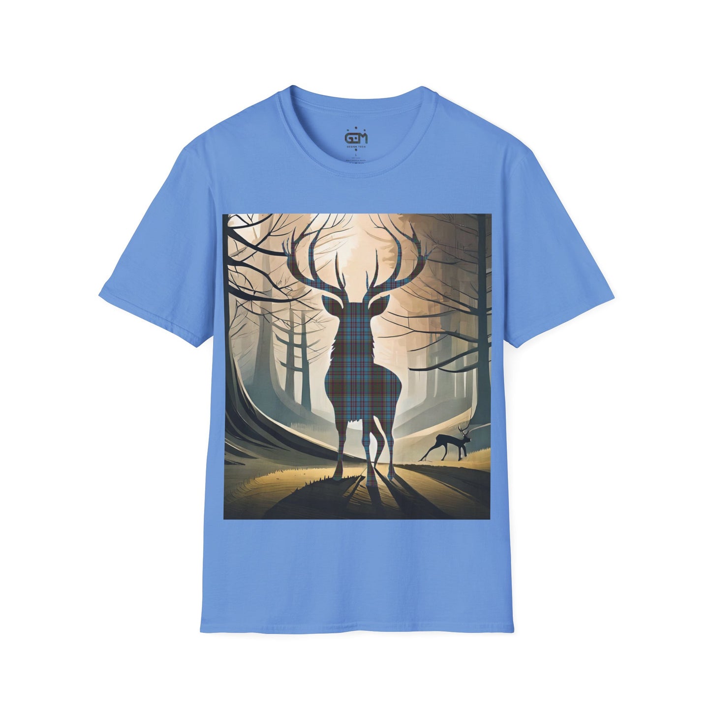 Stag Tartan Silhouette Softstyle T-Shirt - Anderson Tartan, Unisex Tee, Scottish Scenery, Various Colours