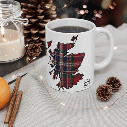 MacFarlane Red Tartan Scotland Map Mug, Coffee Cup, Tea Cup, Scotland, White