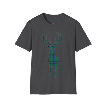 Tartan Stag Softstyle T-Shirt - Flower of Scotland Tartan, Unisex Tee, Scottish Scenery, Various Colours