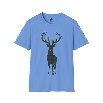 Tartan Stag Softstyle T-Shirt - Campbell Tartan, Unisex Tee, Scottish Scenery, Various Colours