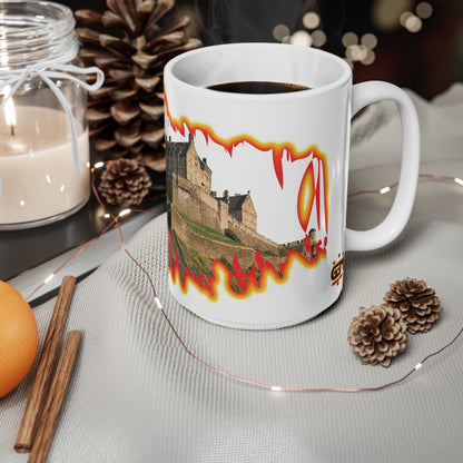 Edinburgh Castle Fire Effect Photo Mug, White