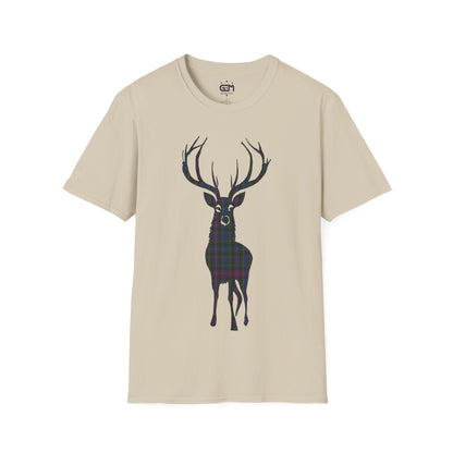 Tartan Stag Softstyle T-Shirt - Rankin Tartan, Unisex Tee, Scottish Scenery, Various Colours