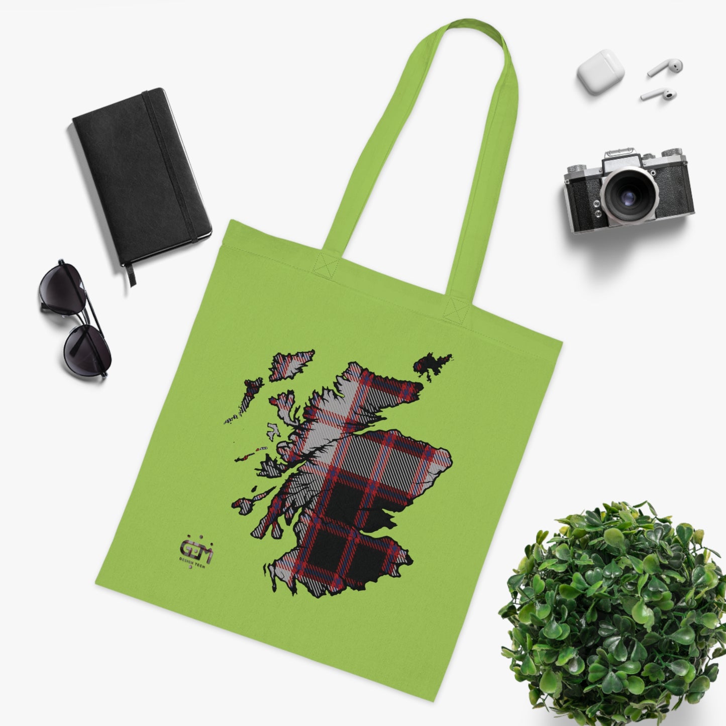 Reversible Scotland Tartan Map Cotton Tote Bag - MacPherson Tartan