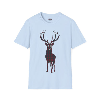 Tartan Stag Softstyle T-Shirt - Lindsay Tartan, Unisex Tee, Scottish Scenery, Various Colours