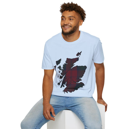 Scotland Tartan Map Softstyle Unisex T-Shirt, Lindsay Tartan, Various Colours