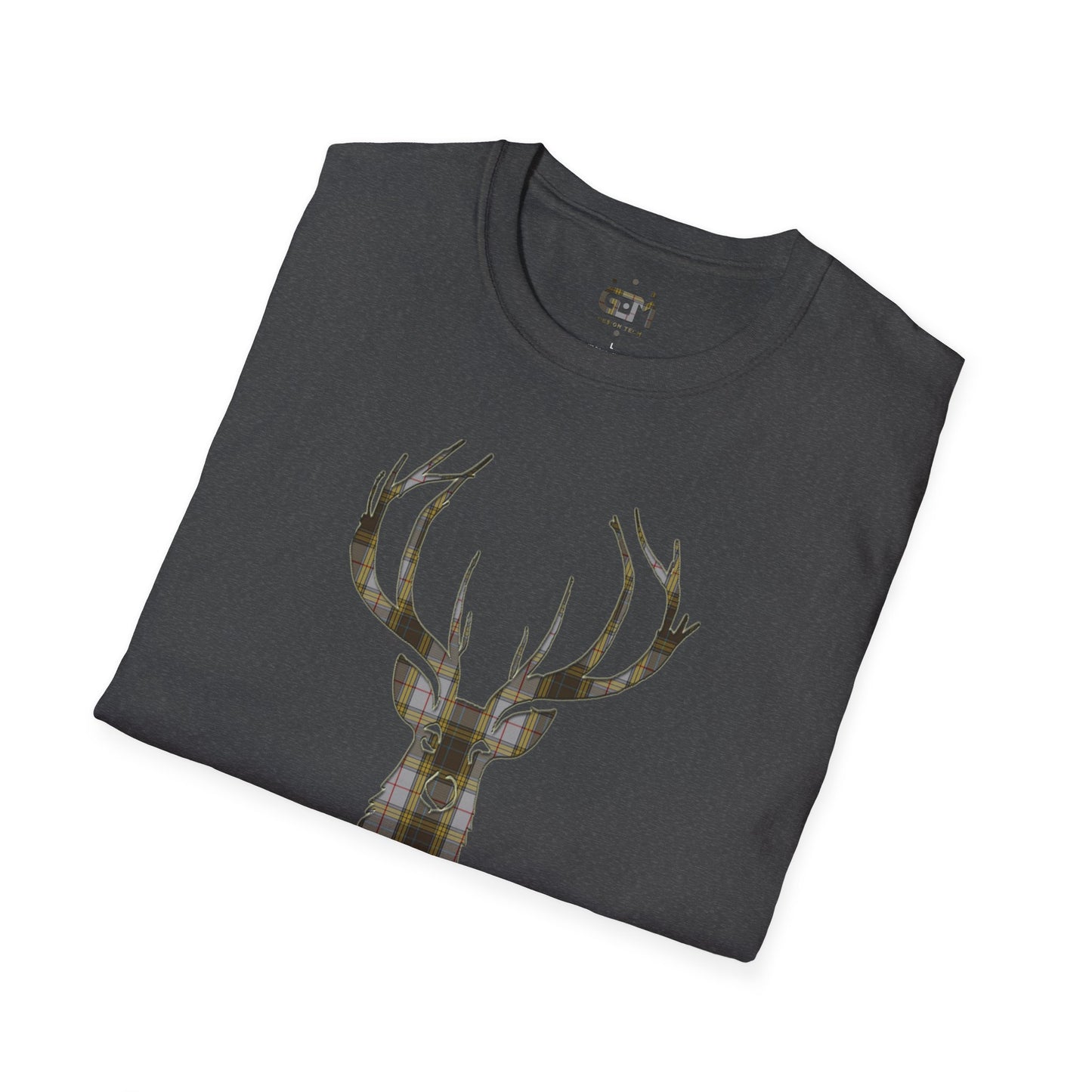 Tartan Stag Softstyle T-Shirt - Buchanan Tartan, Unisex Tee, Scottish Scenery, Various Colours