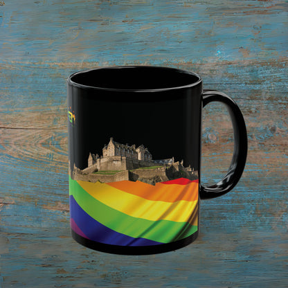 Pride Flag Rock Edinburgh Castle Photo Mug, Black