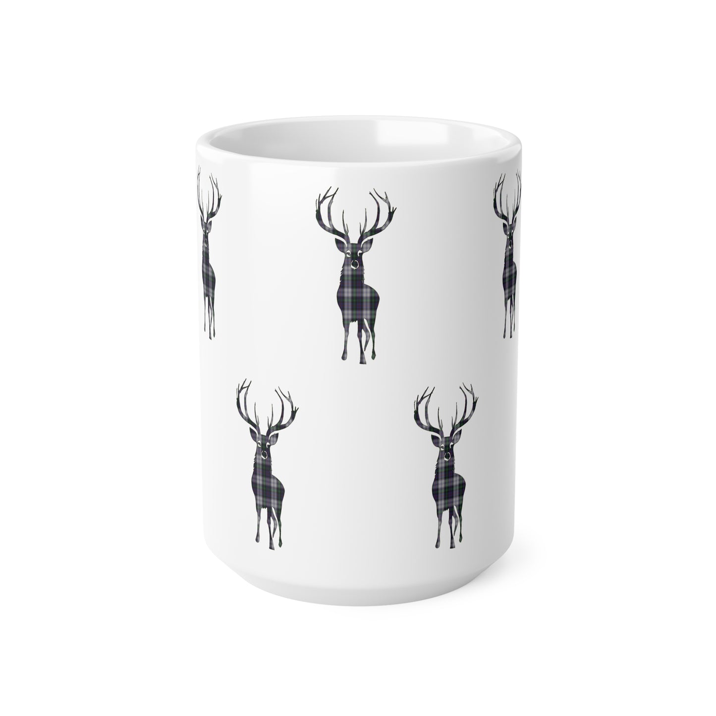 Tartan Stag Mug - Argyle Dress Tartan, Coffee Cup, Tea Cup, Scotland, White