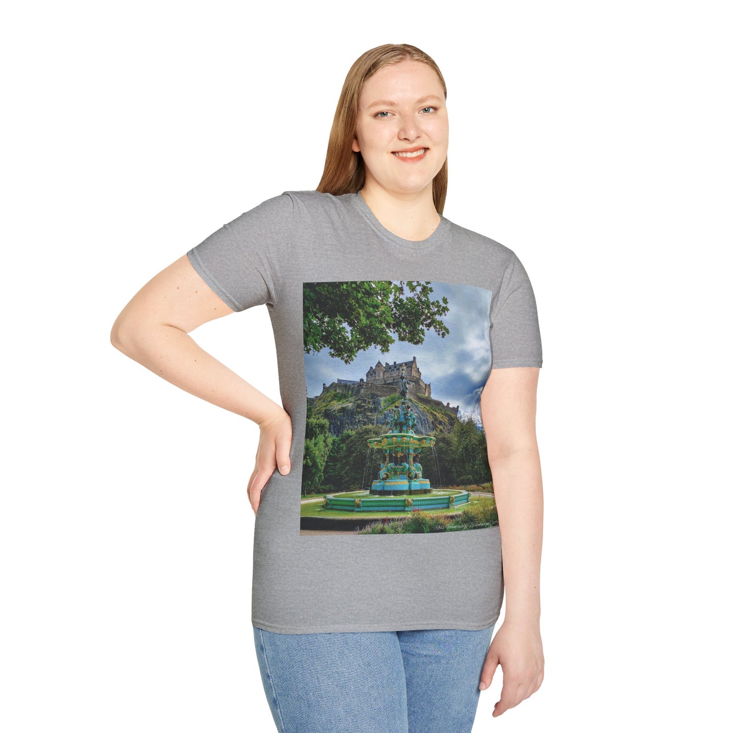 Ross Fountain & Edinburgh Castle Photo Softstyle T-Shirt, Unisex Tee, Various Colours