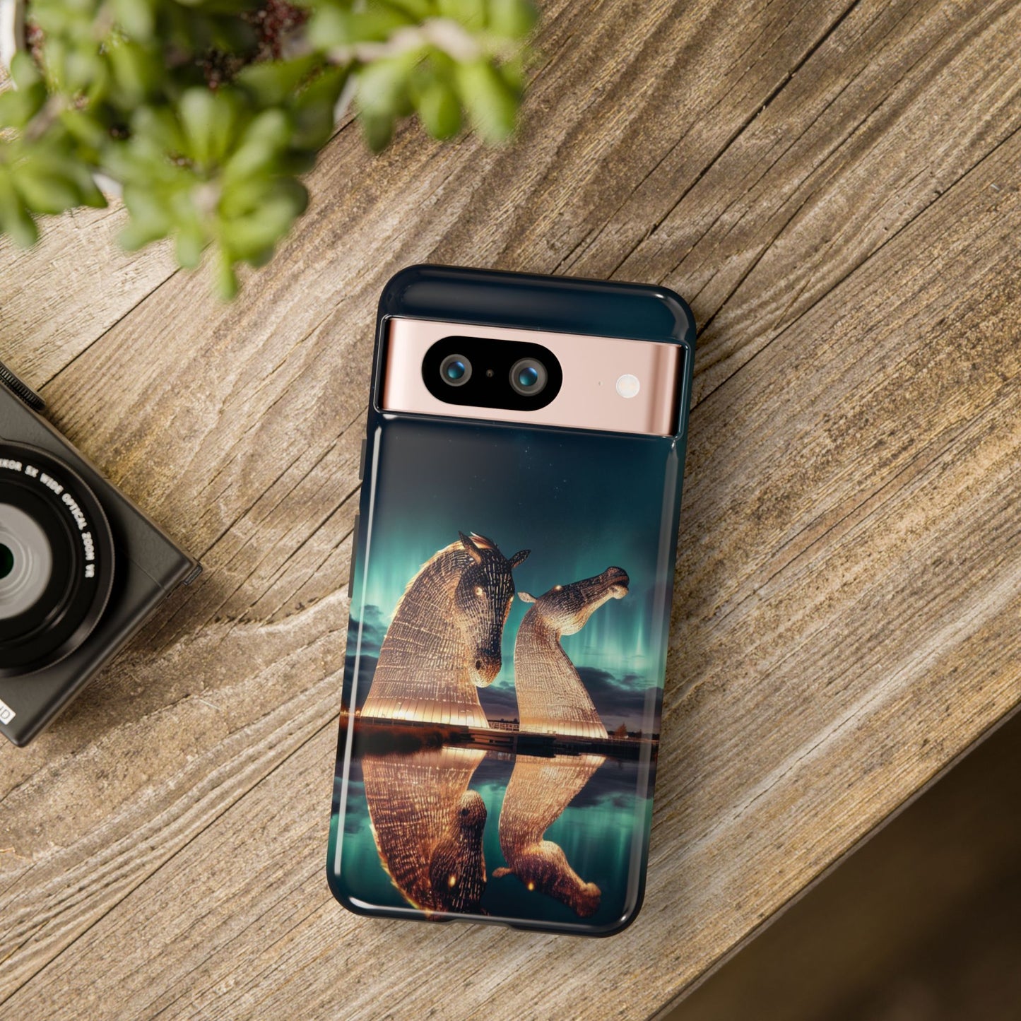 Kelpies Northern Lights Art Variant Phone Case, Scotland, Google