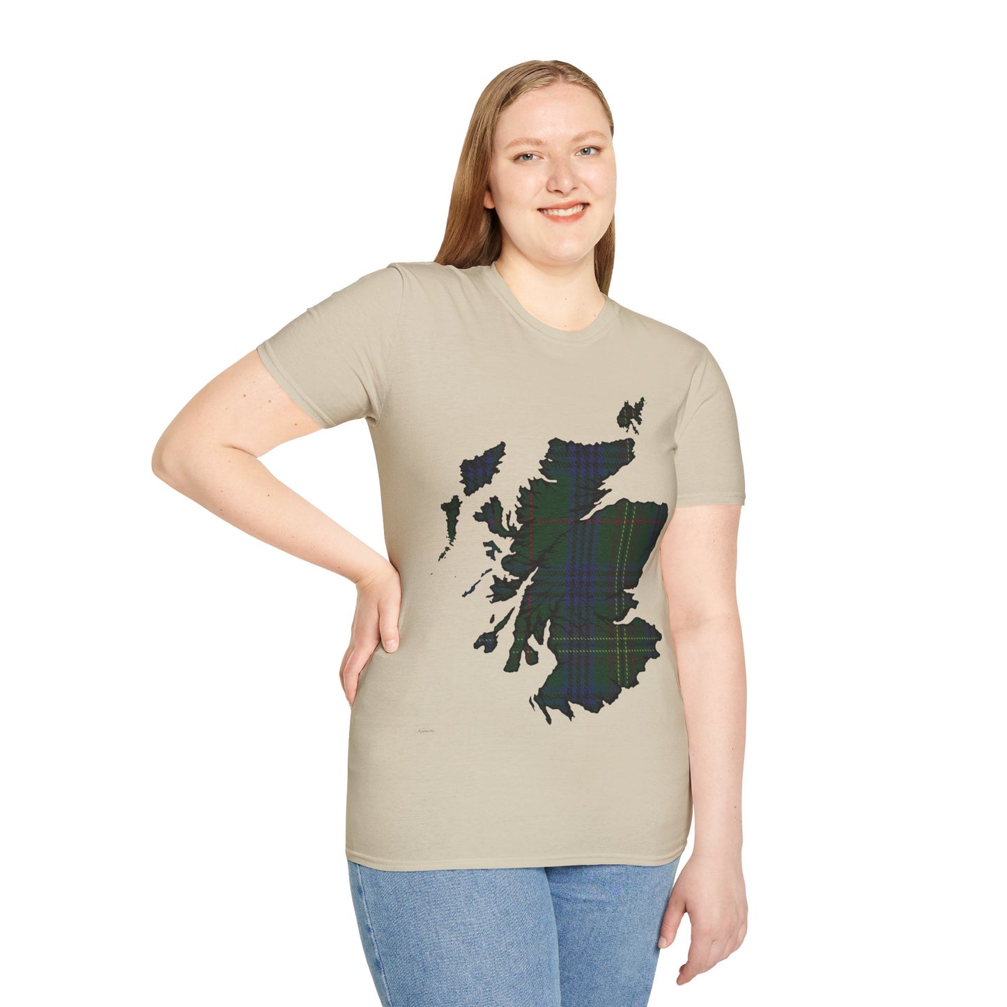 Scotland Tartan Map Softstyle Unisex T-Shirt, Kennedy Tartan, Various Colours