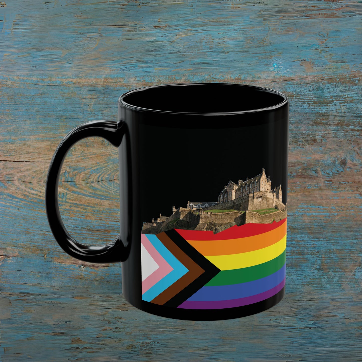 Pride Progress Rock Edinburgh Castle Photo Mug, Black