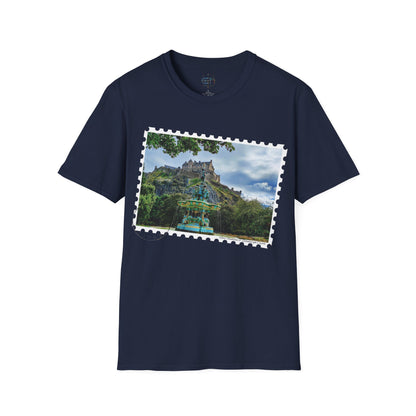 Postcard Ross Fountain & Edinburgh Castle Photo Softstyle T-Shirt, Unisex Tee, Scotland Shirt, Various Colours