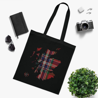 Reversible Scotland Tartan Map Cotton Tote Bag - MacFarlane Tartan