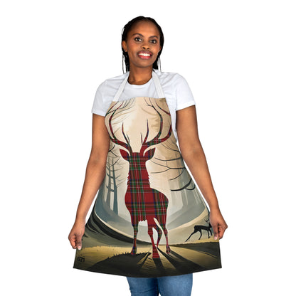 Tartan Stag Woodland Scene Apron - Stewart Royal Tartan, Scottish Cooking Apparel, Chef Accessory