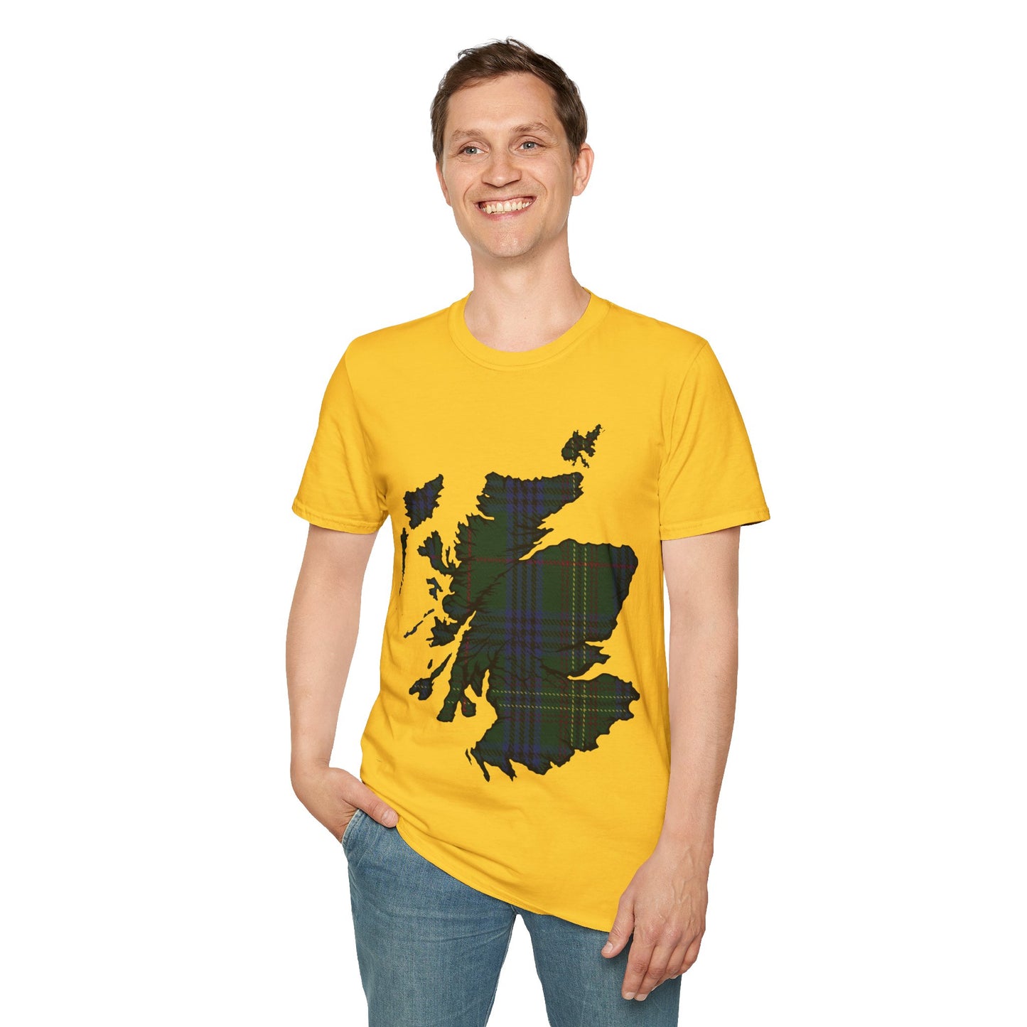 Scotland Tartan Map Softstyle Unisex T-Shirt, Kennedy Tartan, Various Colours