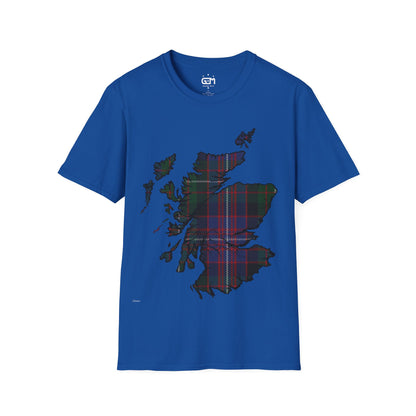 Scotland Tartan Map Softstyle Unisex T-Shirt, Rankin Tartan, Various Colours