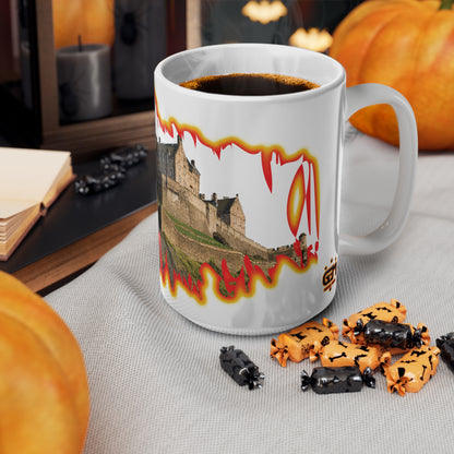 Edinburgh Castle Fire Effect Photo Mug, White