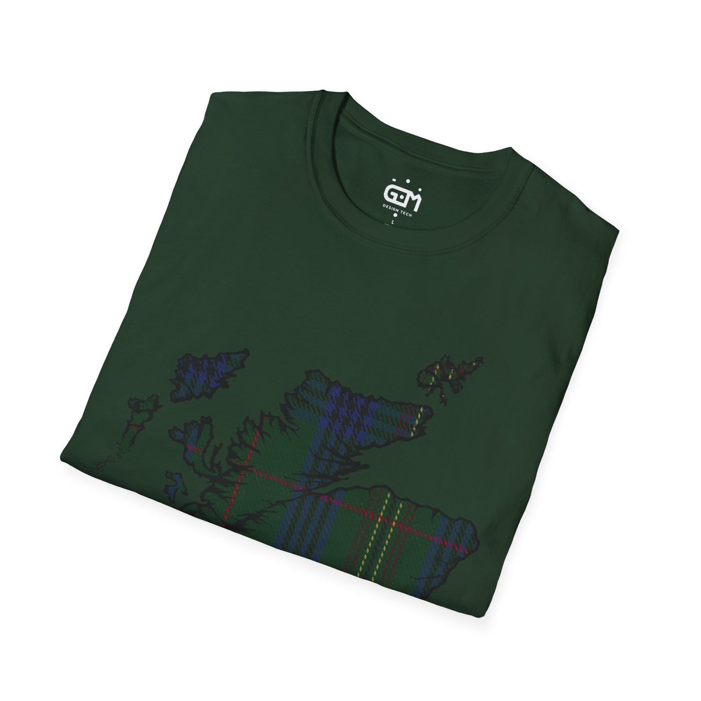 Scotland Tartan Map Softstyle Unisex T-Shirt, Kennedy Tartan, Various Colours