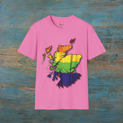 Pride Flag Scotland Map Unisex T-Shirt, Various Colours