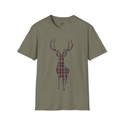 Tartan Stag Softstyle T-Shirt - Stewart Tartan, Unisex Tee, Scottish Scenery, Various Colours