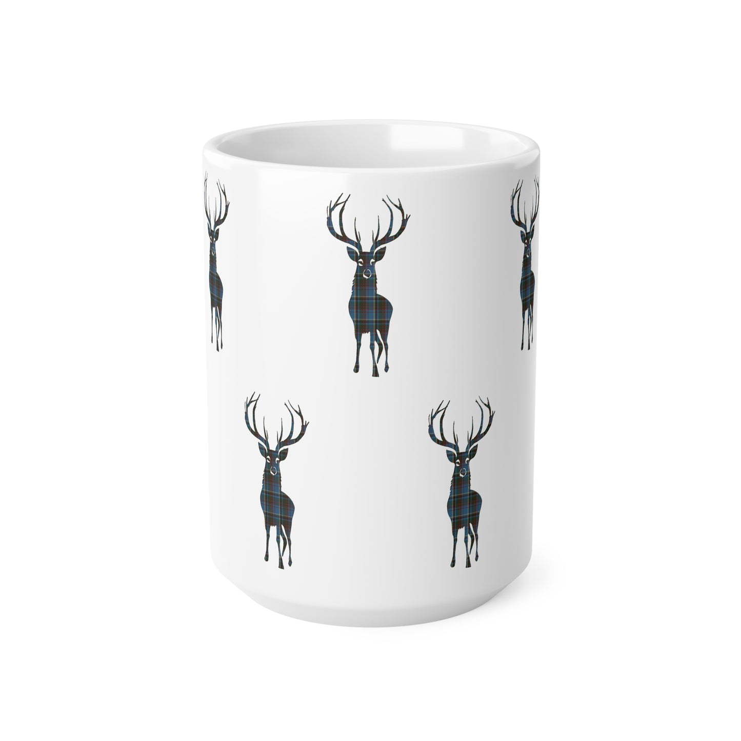 Tartan Stag Mug - Anderson Old Tartan, Coffee Cup, Tea Cup, Scotland, White