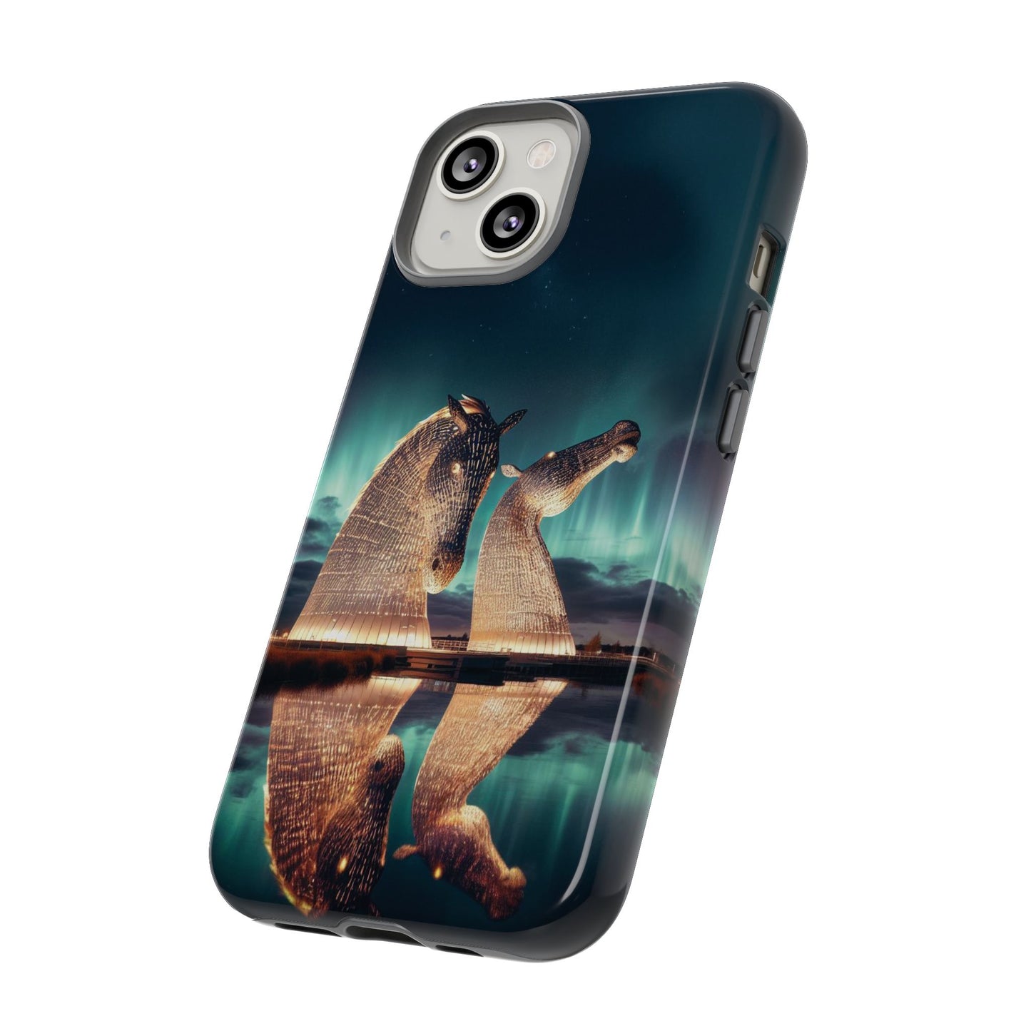 Kelpies Northern Lights Art Variant Phone Case, Scotland, Apple