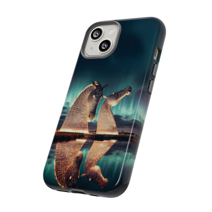 Kelpies Northern Lights Art Variant Phone Case, Scotland, Apple