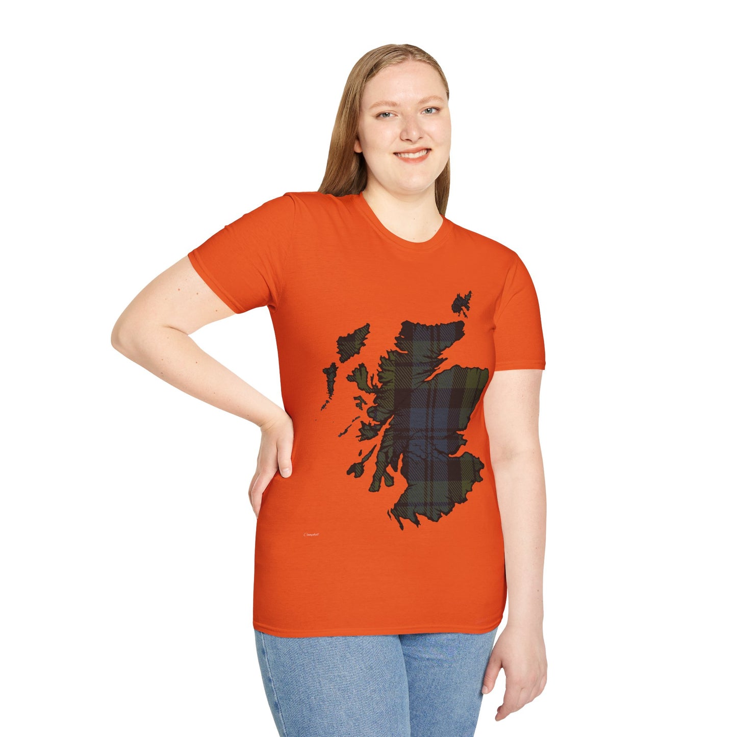 Scotland Tartan Map Softstyle Unisex T-Shirt, Campbell Tartan, Various Colours