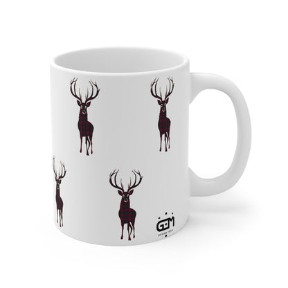 Tartan Stag Mug - Lindsay Tartan, Coffee Cup, Tea Cup, Scotland, White