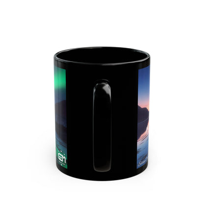 Eilean Donan Castle Northern Lights Mug, Coffee Cup, Tea Cup, Scottish Art, Scottish Landmarks, Scottish Nature, Black