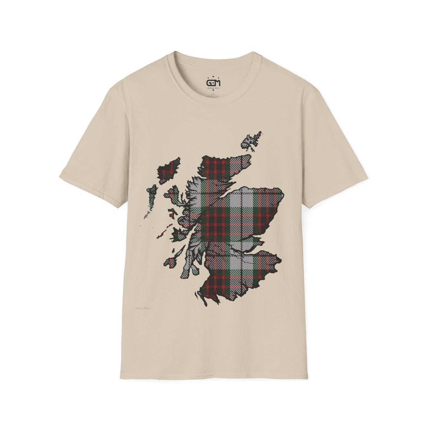 Scotland Tartan Map Softstyle Unisex T-Shirt, Fraser Dress Tartan, Various Colours