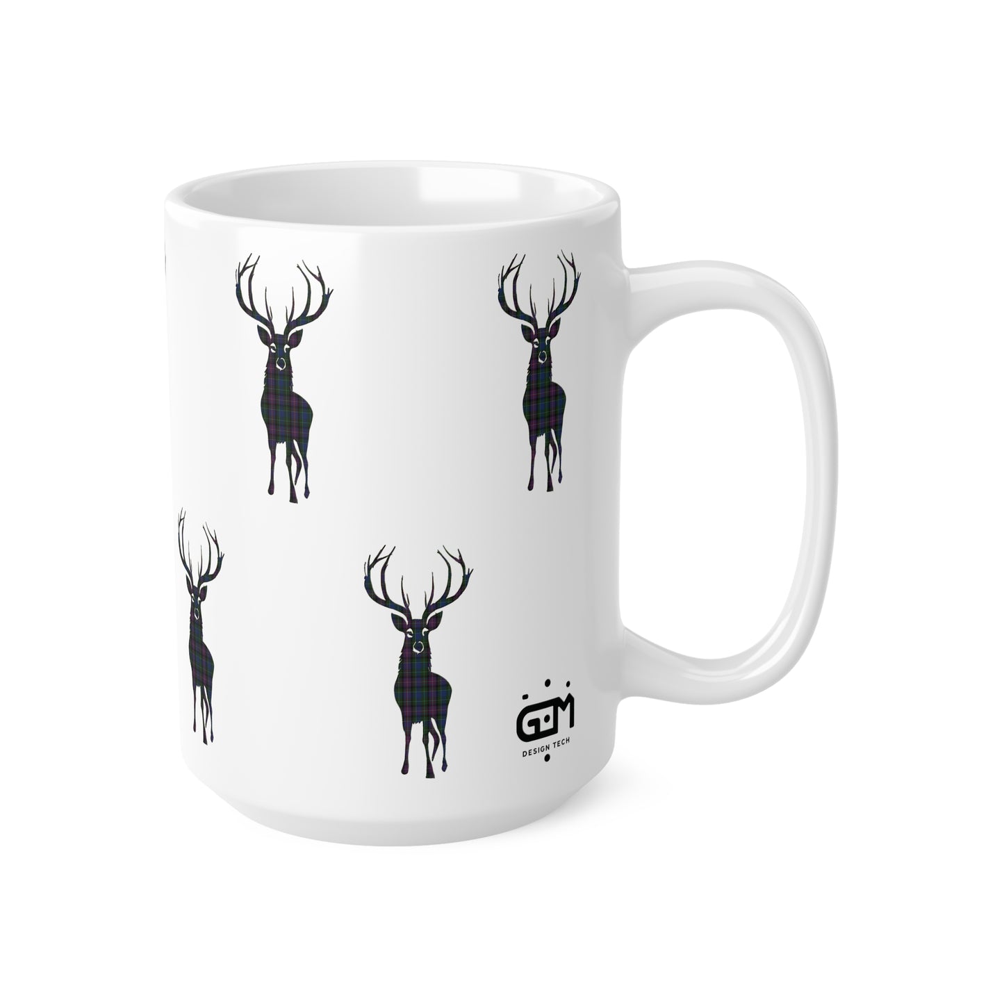 Tartan Stag Mug - Rankin Tartan, Coffee Cup, Tea Cup, Scotland, White