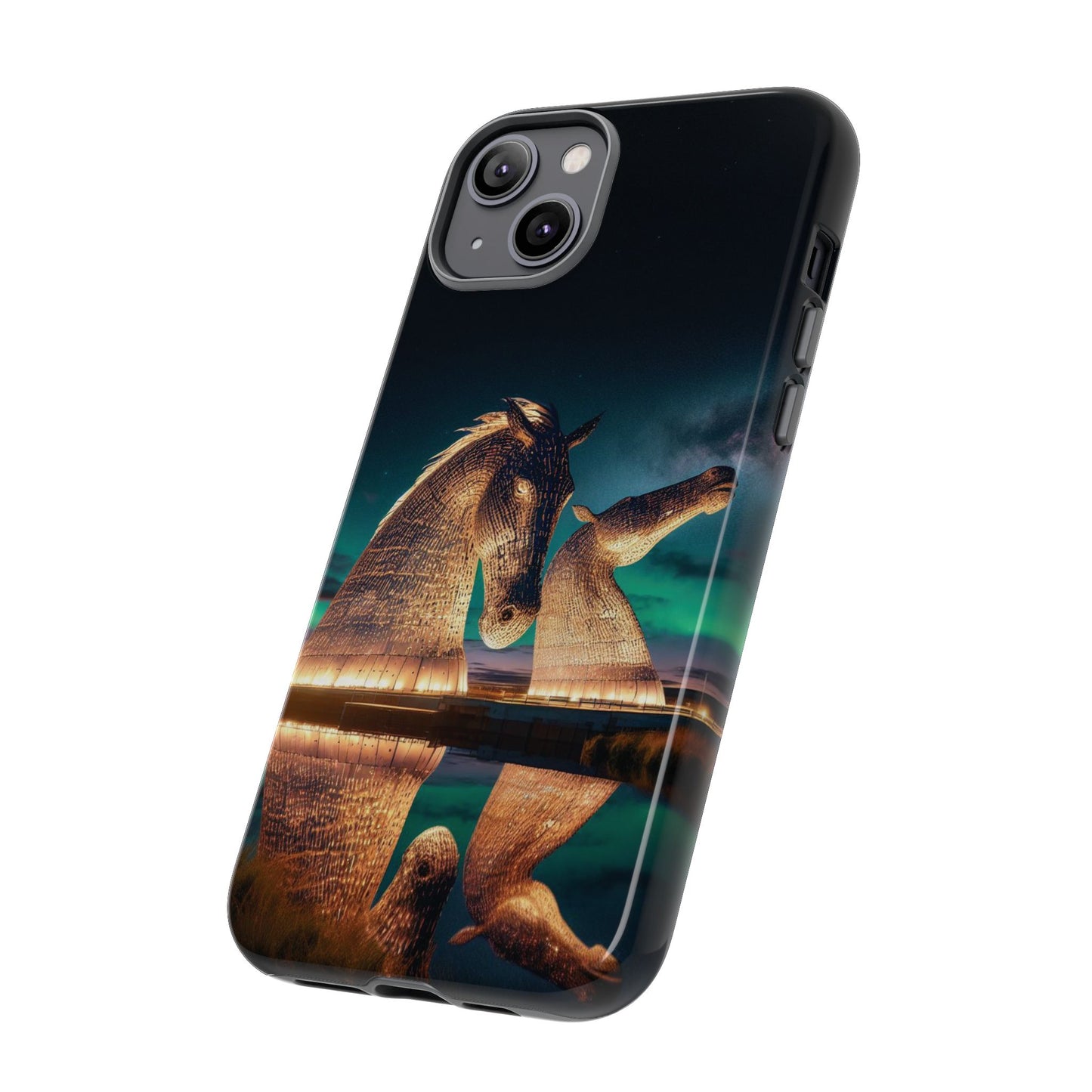 Kelpies Northern Lights Art Phone Case, Scotland, Apple