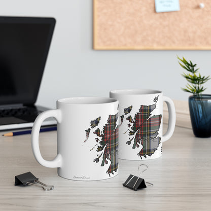 Stewart Dress Tartan Scotland Map Mug, Coffee Cup, Tea Cup, Scotland, White