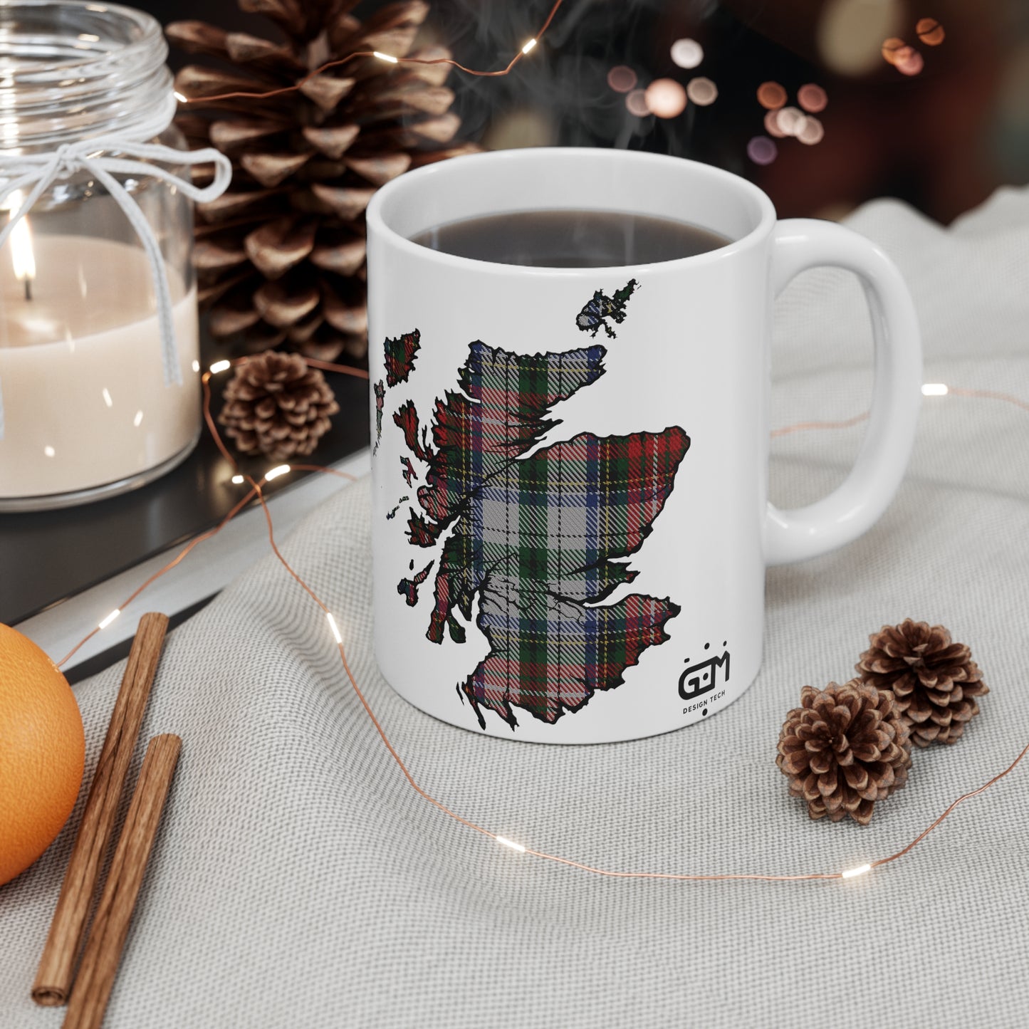 Stewart Tartan Scotland Map Mug, Coffee Cup, Tea Cup, Scotland, White