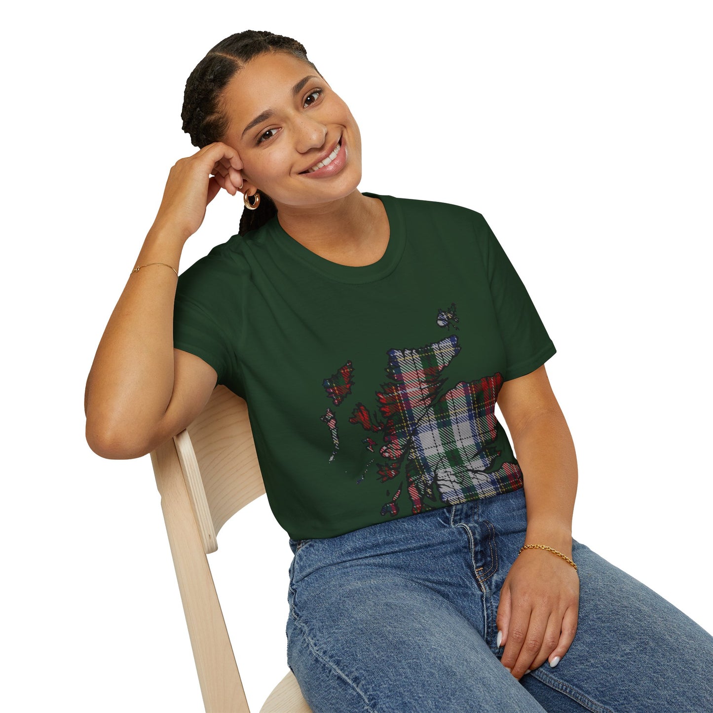 Scotland Tartan Map Softstyle Unisex T-Shirt, Stewart Tartan, Various Colours