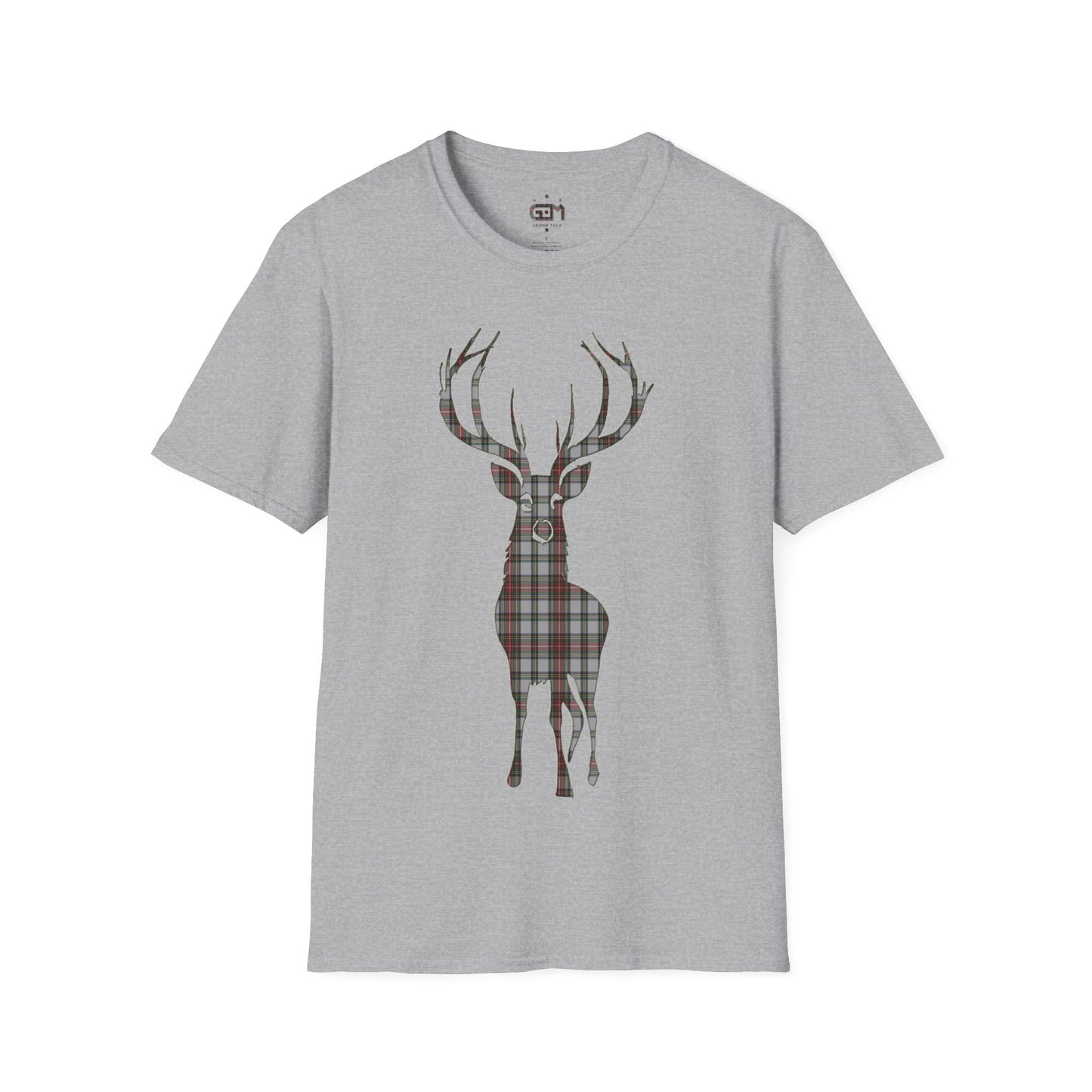 Tartan Stag Softstyle T-Shirt - Stewart Dress Tartan, Unisex Tee, Scottish Scenery, Various Colours