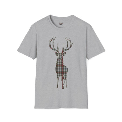 Tartan Stag Softstyle T-Shirt - Stewart Dress Tartan, Unisex Tee, Scottish Scenery, Various Colours