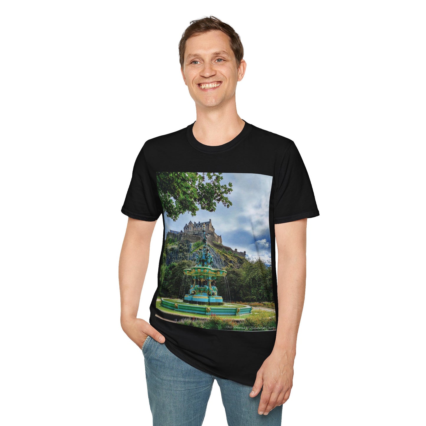 Ross Fountain & Edinburgh Castle Photo Softstyle T-Shirt, Unisex Tee, Various Colours