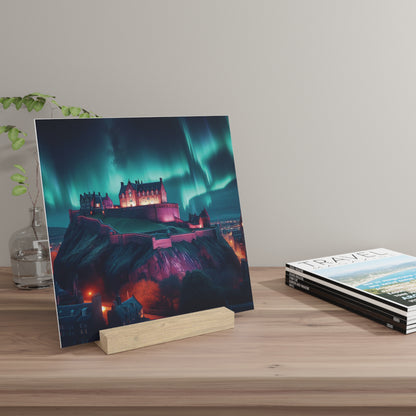 Edinburgh Castle Northern Lights Gallery Stand, Oak Picture Stand, Scotland Art, Scenery, Landmarks, Various Sizes