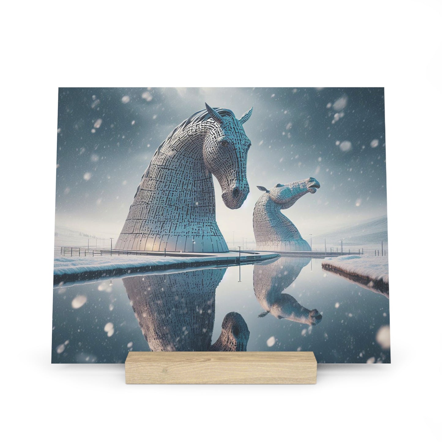 Winter Collection Gallery Stand Kelpies, Oak Picture Stand, Scotland Art, Scenery, Landmarks, Various Sizes