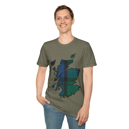 Scotland Tartan Map Softstyle Unisex T-Shirt, Flower of Scotland Tartan, Various Colours