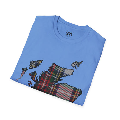 Scotland Tartan Map Softstyle Unisex T-Shirt, Stewart Dress Tartan, Various Colours