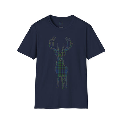 Tartan Stag Softstyle T-Shirt - Miller Tartan, Unisex Tee, Scottish Scenery, Various Colours