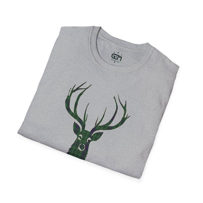 Tartan Stag Softstyle T-Shirt - Duncan Tartan, Unisex Tee, Scottish Scenery, Various Colours