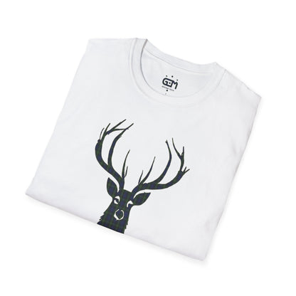 Tartan Stag Softstyle T-Shirt - Gordon Tartan, Unisex Tee, Scottish Scenery, Various Colours